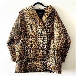 Zara Oversized Leopard Print Puffer Coat